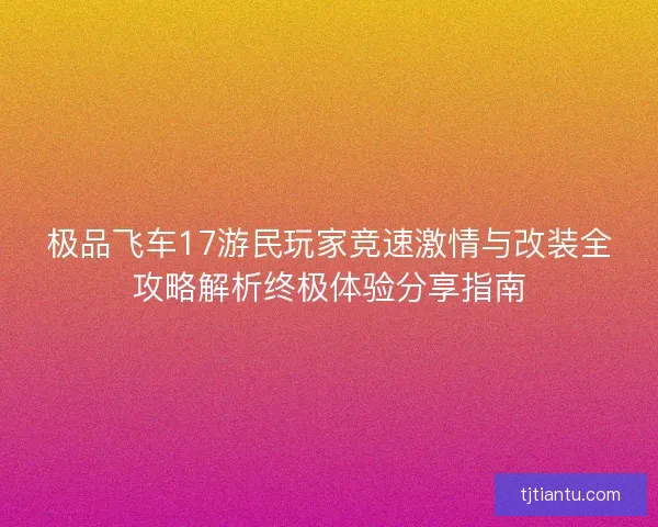极品飞车17游民玩家竞速激情与改装全攻略解析终极体验分享指南