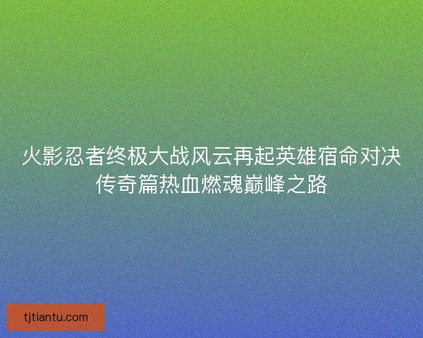 火影忍者终极大战风云再起英雄宿命对决传奇篇热血燃魂巅峰之路 火影忍者终极大战风云再起英雄宿命对决传奇篇热血燃魂巅峰之路