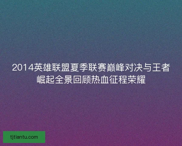 2014英雄联盟夏季联赛巅峰对决与王者崛起全景回顾热血征程荣耀 2014英雄联盟夏季联赛巅峰对决与王者崛起全景回顾热血征程荣耀
